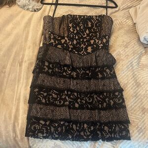 BCBGMaxAzria Strapless Black and Tan Lace Dress